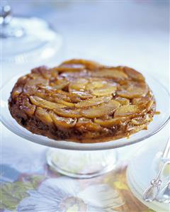 Whole Upside Down Apple Cake on Pedestal Dish