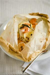 Fish and Shrimp Baked in Parchment Paper