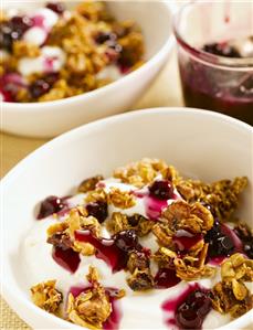 Yogurt with Muesli and Blueberries for Breakfast