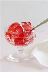 Watermelon Flavored Jello in a Glass Bowl