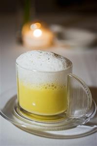 Cappuccino de Flor de Calabaza, Espuma de Leche de Coco, Nuez Moscado (Cappuccino Soup of Squash Flour, Cream of Coco Foam, Moscado Nut)