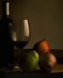 Glass and Bottle of Cabernet Sauvignon with Pears