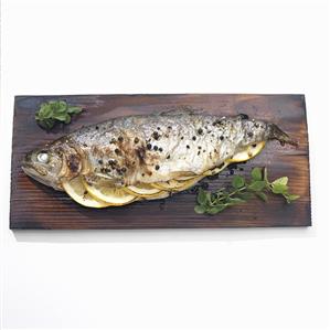 Trout Stuffed with Lemon, Pepper and Herbs; Cooked on Cedar Plank