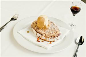 Apple Buckle Topped with Caramel Ice Cream