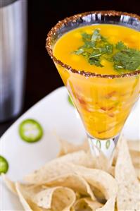 Cold Lobster Soup Served in a Glass; Tortilla Chips