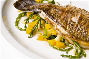 Pan Roasted Barramundi with Mango and Sea Beans