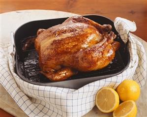 Whole Roast Chicken in Roasting Pan