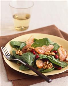 Spinach Salad with Pink Grapefruit, Cranberries and Walnuts