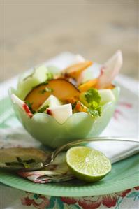 Fruit Salad in a Small Green Bowl