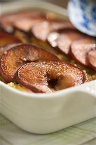 Bread Pudding Topped with Pear Slices