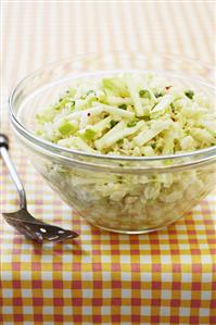 Apple Cabbage Cole Slaw in Glass Bowl