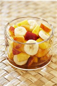 Banana and Nectarine Fruit Salad in Glass Bowl