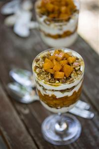 Parfait with Apricots, Walnuts, Honey and Greek Yogurt