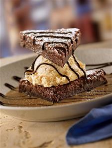 Brownie Ice Cream Sandwich with Chocolate Drizzles