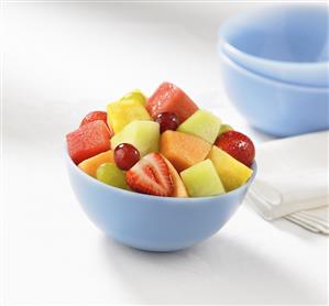 Fruit Salad in a Blue Bowl