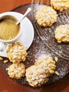 Pine Nut Cookies with Cup of Coffee