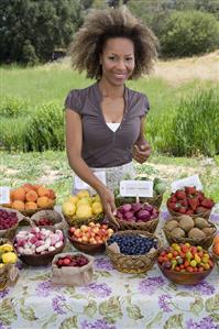 Woman at Outdoor Organic Fruit Market