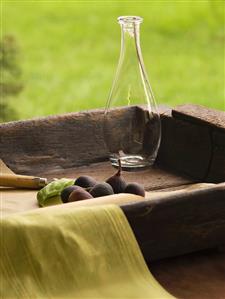 Freshly Picked Figs on Wooden Tray; Outside