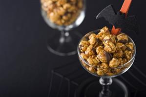 Dish of Caramel Corn with Chocolate; Halloween Decoration