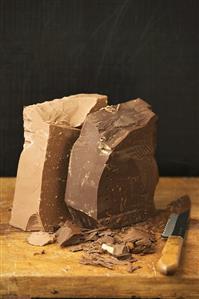 Milk and Dark Chocolate Chunks on Cutting Board