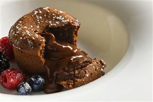 Chocolate Molten Cake Broken Open with Berries