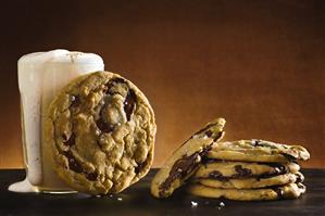 Chocolate Chip Cookies with a Glass of Latte Macchiato