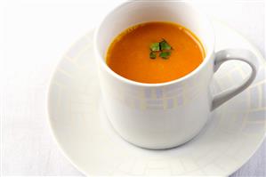 Carrot Soup in a White Mug