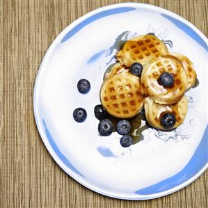 Mini Waffles with Blueberries and Maple Syrup