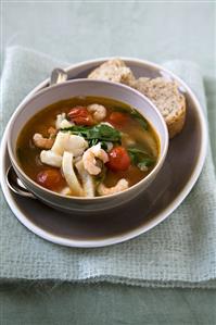 Bowl of Fish Soup with Bread