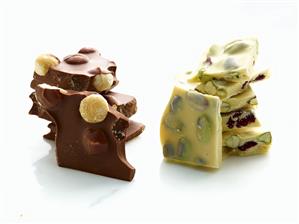Pieces of White Chocolate and Milk Chocolate Bark with Nuts