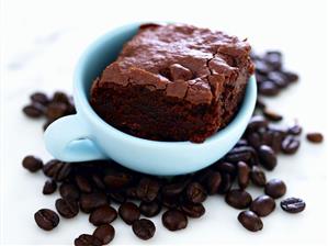 Brownie in Coffee Cup with Coffee Beans