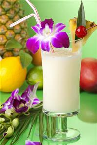 Pina Colada with Orchid Garnish