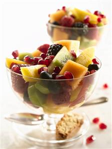 Fresh Fruit Salad in Glass Bowls