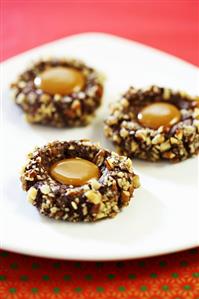 Chocolate Turtle Cookies with Caramel Center; Holiday Cookie