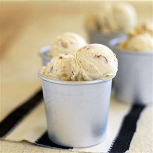 Scoops of Pan Forte Ice Cream in Metal Containers