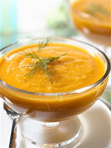Pureed Root Vegetable Soup in Glass Bowl