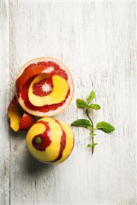 Blood Orange with Mango Peel; Peeled Mango