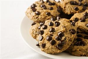 Pile of Chocolate Chip Cookies on a Plate