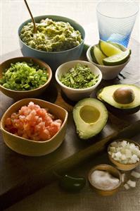 Guacamole Ingredients with Bowl of Guacamole