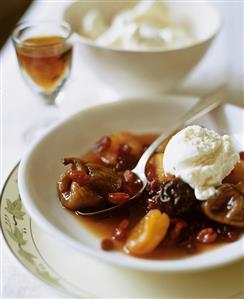 Winter Fruit Compote with Vanilla Ice Cream