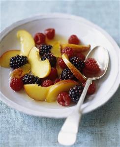 Bowl of Mixed Fruit; Berries and Peaches