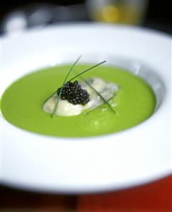 Cress Soup with Oyster and Caviar