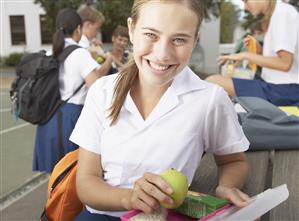 Students outside their school eating