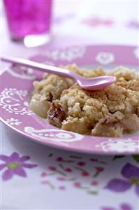 Crumble de pera. Receta disponible.