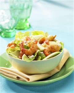 Ensalada con gambas al curry. Receta disponible.
Curry Shrimp Salad.
