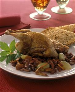 Codorniz con uvas y champiñones. Receta disponible.
Quail with Grapes and Champignon Mushrooms.
