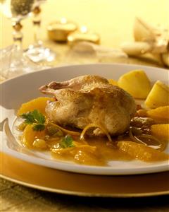 Codornices con naranja confitada. Receta disponible. Quails with Candy Oranges