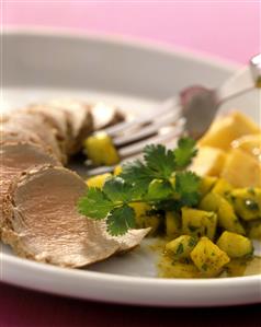 Cerdo con chutney al curry. Receta disponible.
Pork with Curry Chutney. 
