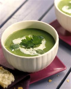 Crema de guisantes a la menta. Receta disponible. 
Cream Peas with Mint.
