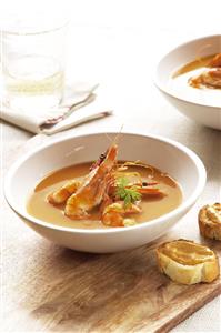 Sopa de gambas con rouille. Receta disponible.
Shrimp Soup with Rouille sauce
